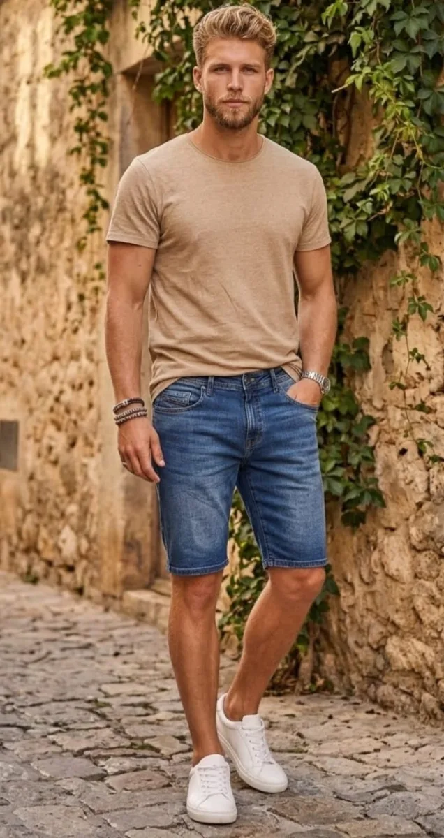 Bermuda Jeans Masculina Azul Médio