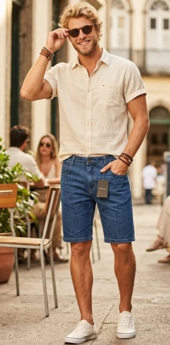 Bermuda Jeans Masculina Azul Escuro