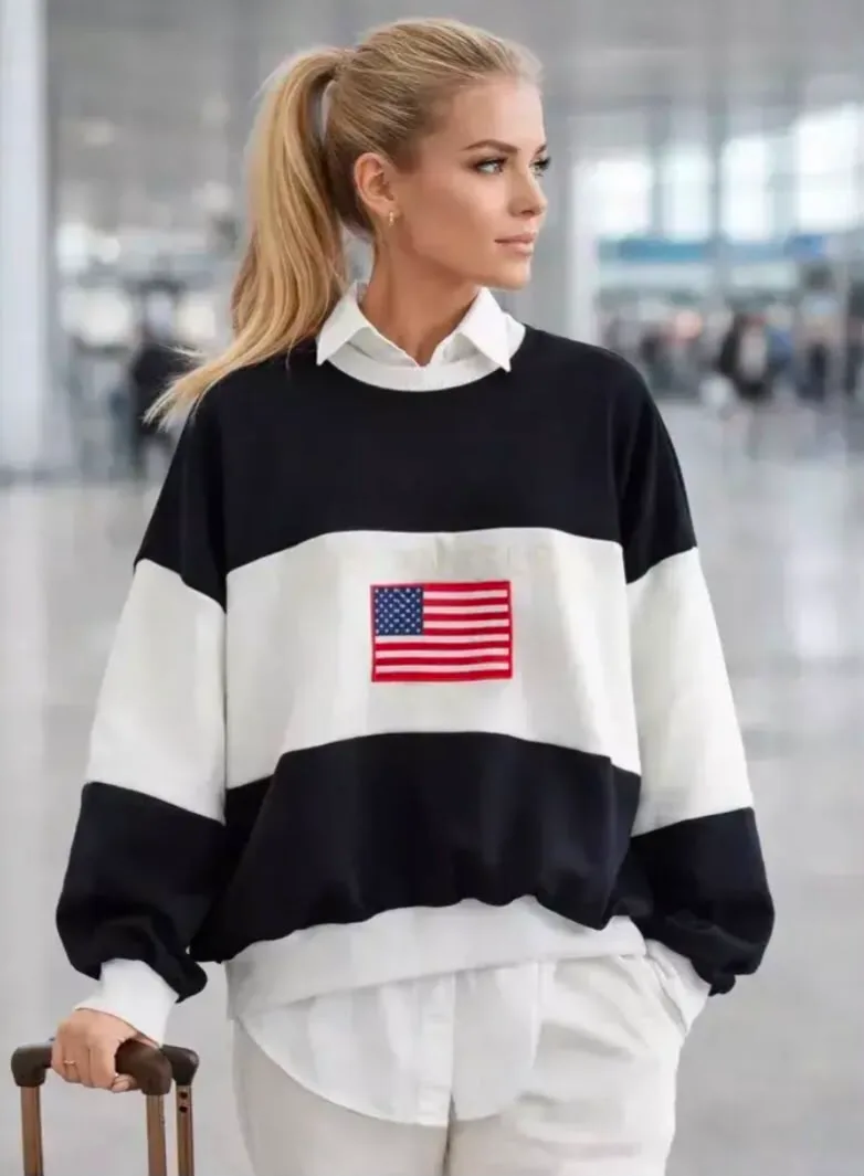 Moletom Feminino Preto e Branco USA