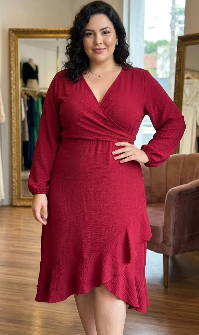Vestido Midi Vermelho Transpassado