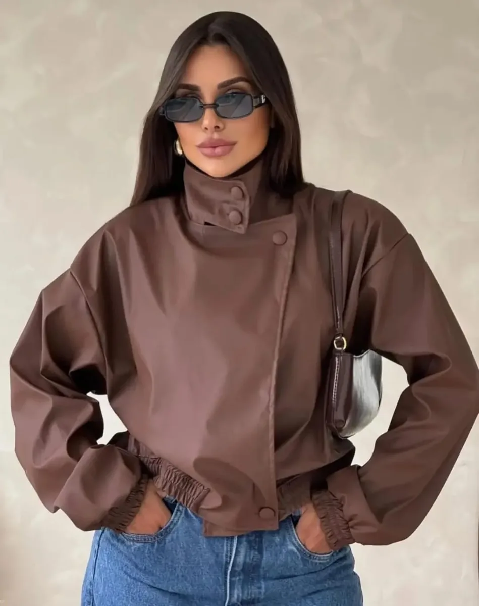 Jaqueta Oversized Couro Marrom