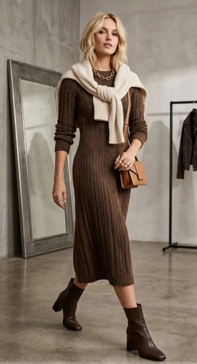 Vestido em Lã Marrom